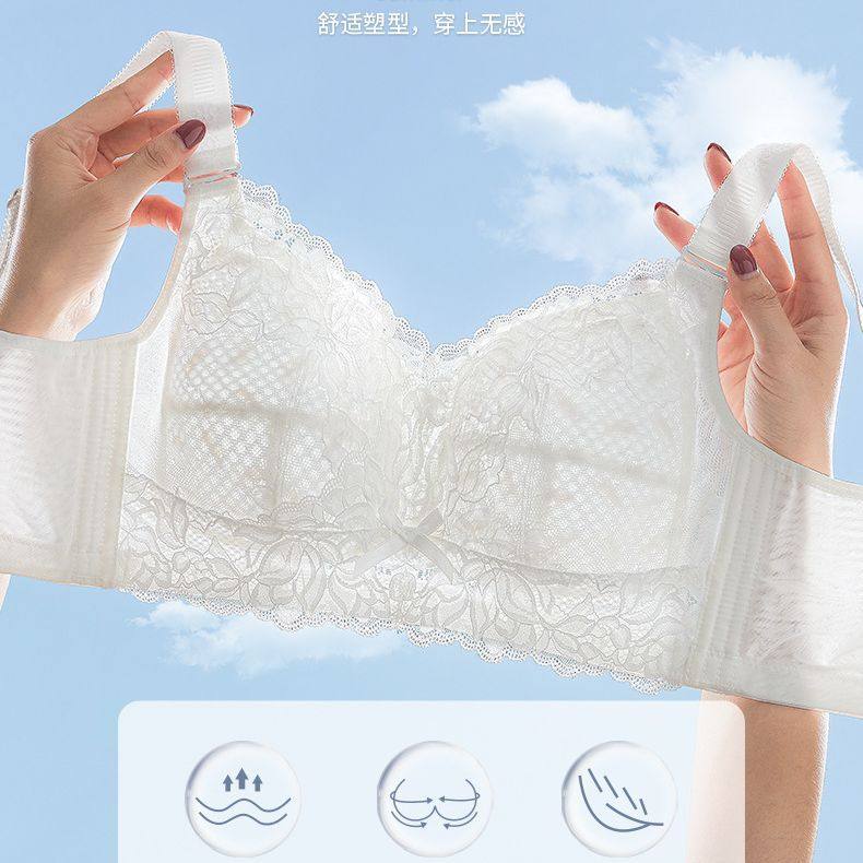 内衣女薄款大胸显小白色文胸夏季新品无钢圈全罩杯缩胸大红色胸罩