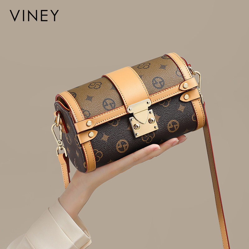 Viney包包女式2024新款斜挎包复古女包老花单肩高级感小包圆筒包