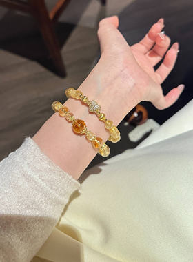 天然水晶爱心金发晶手串