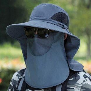 全方位防晒帽男夏护颈面罩一体遮脸大帽檐遮阳口罩帽子户外披肩帽