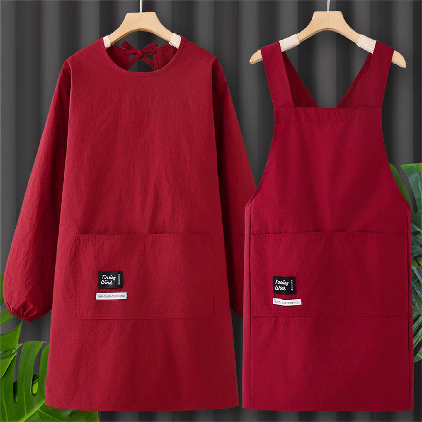 红色围裙厨房家用2026新款罩衣女上班专用防油防水做饭工作服炒菜