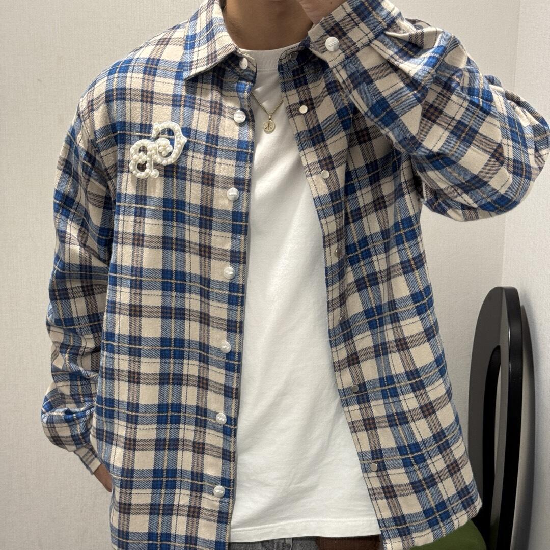 范世琦GOODBRAND刘宇同款格子polo珍珠长袖衬衫秋冬外套男女同款