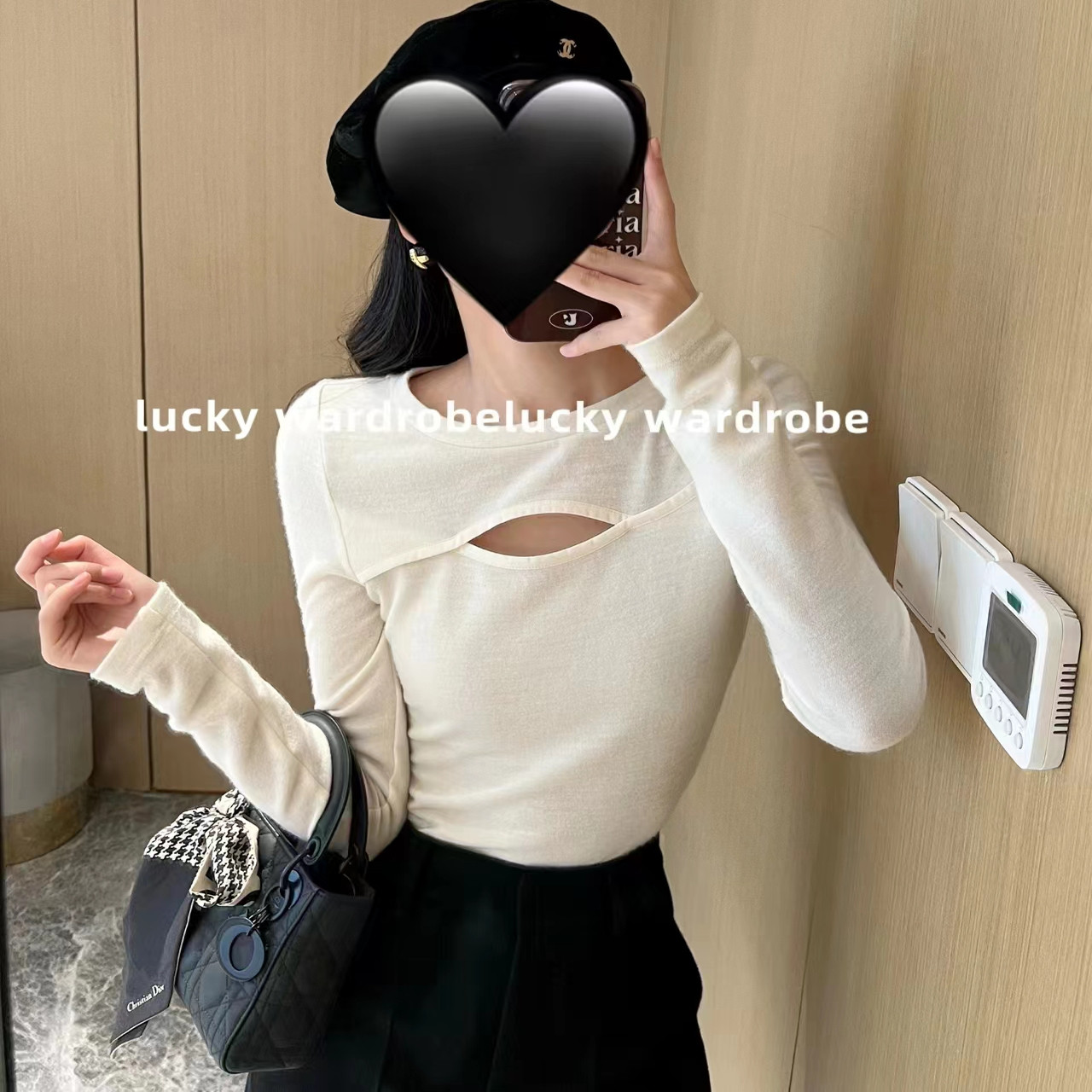 小景家同款美丽诺澳门/兰精天丝小心机性感镂空设计圆领打底衫