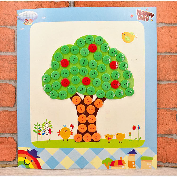 DIY 단추 그림 어린이 스티커 수제 재료 패키지 4-7 세 유치원 창조적 인 단추 그림 퍼즐 붙여 넣기