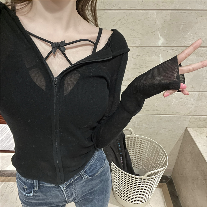 Real price BOW STRAP bra + cardigan slim knit