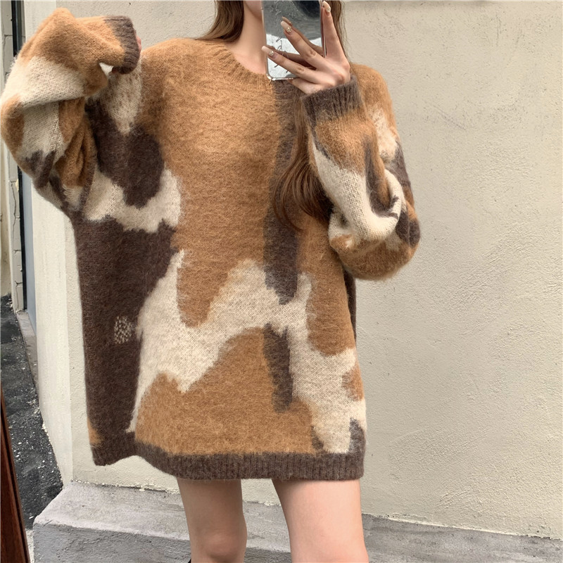 Real price Mohair women's lazy loose thin medium length Knitted Top