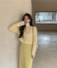 Real shot real price mohair sweater women's loose wear autumn and winter lazy cardigan coat + skirt