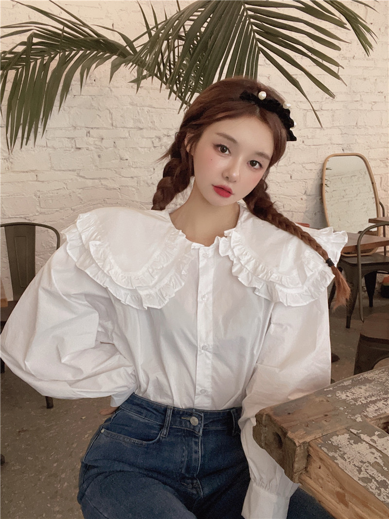 Real price base SHIRT COTTON BABY collar white shirt long sleeve