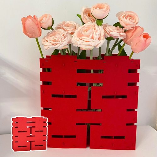婚房装饰立体组装喜字摆件仿真花组合婚房装饰用品卧室客厅装扮