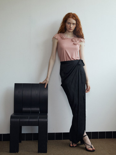 短袖重工立体真丝拼铜氨丝上衣