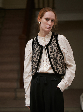 Holypark 2022 古典纹案 植绒提花拼接丝绒复古马甲背心