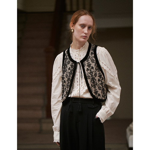 Holypark复古短款拼接双色马夹