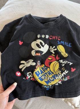 2025夏季新款儿童短袖男童卡通米奇印花T恤宝宝纯棉薄款上衣女潮