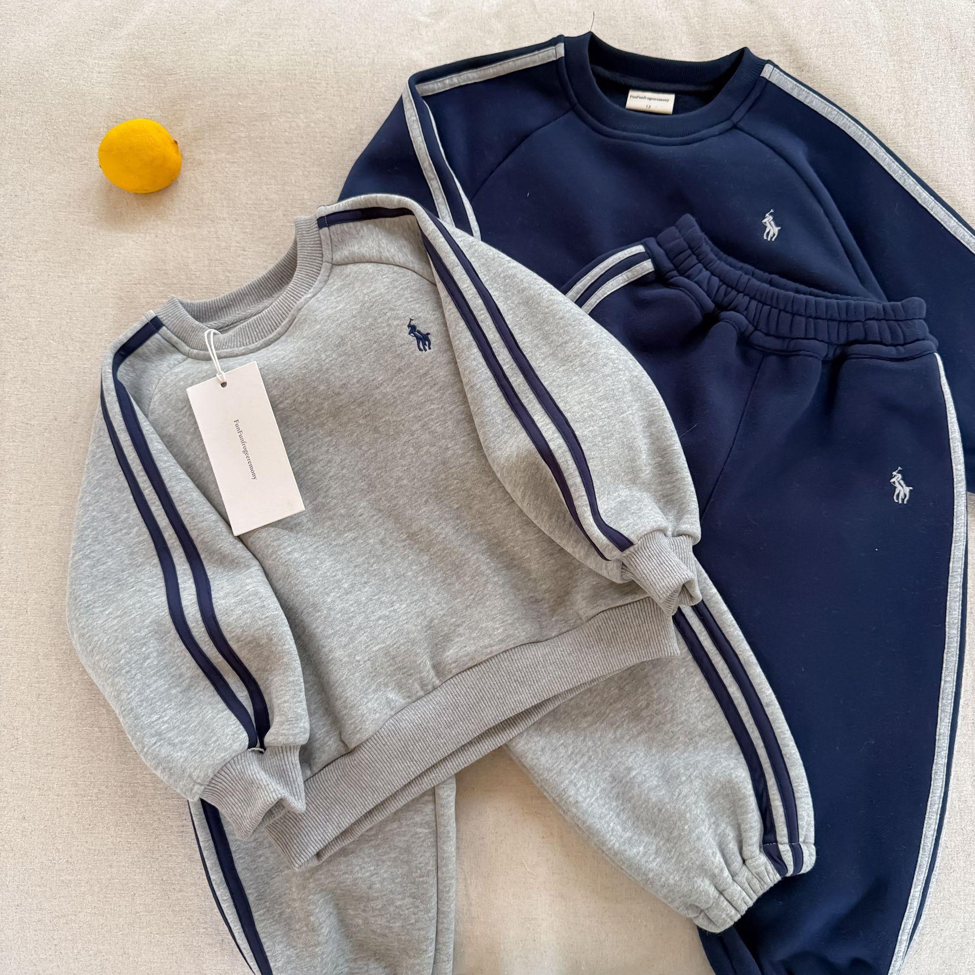 加绒儿童套装春秋季中大童卫衣长裤男童运动加绒套装2025春秋款