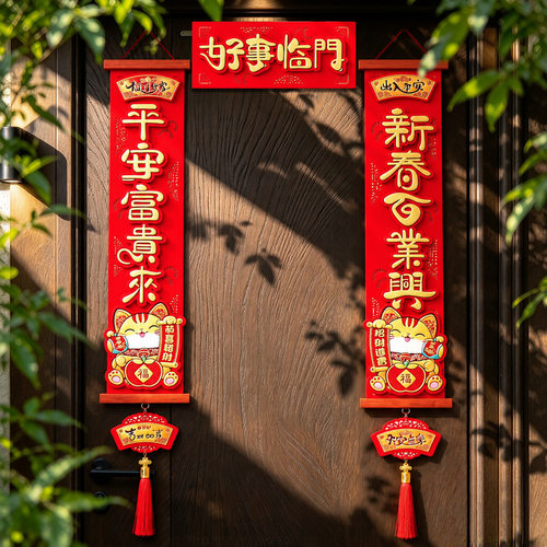 新款对联2027春联羊年过年装饰新年春节布置高档家用木条绒布门联