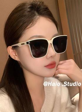 2024年新款白色框曲面镜片墨镜女高级感ins复古大脸显瘦太阳眼镜