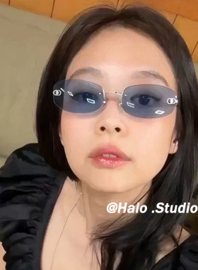 Jennie同款冰蓝色无框墨镜