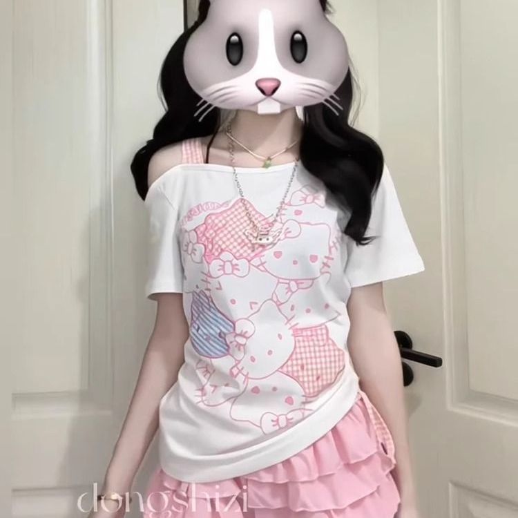 美式辣妹斜肩短袖t恤女夏