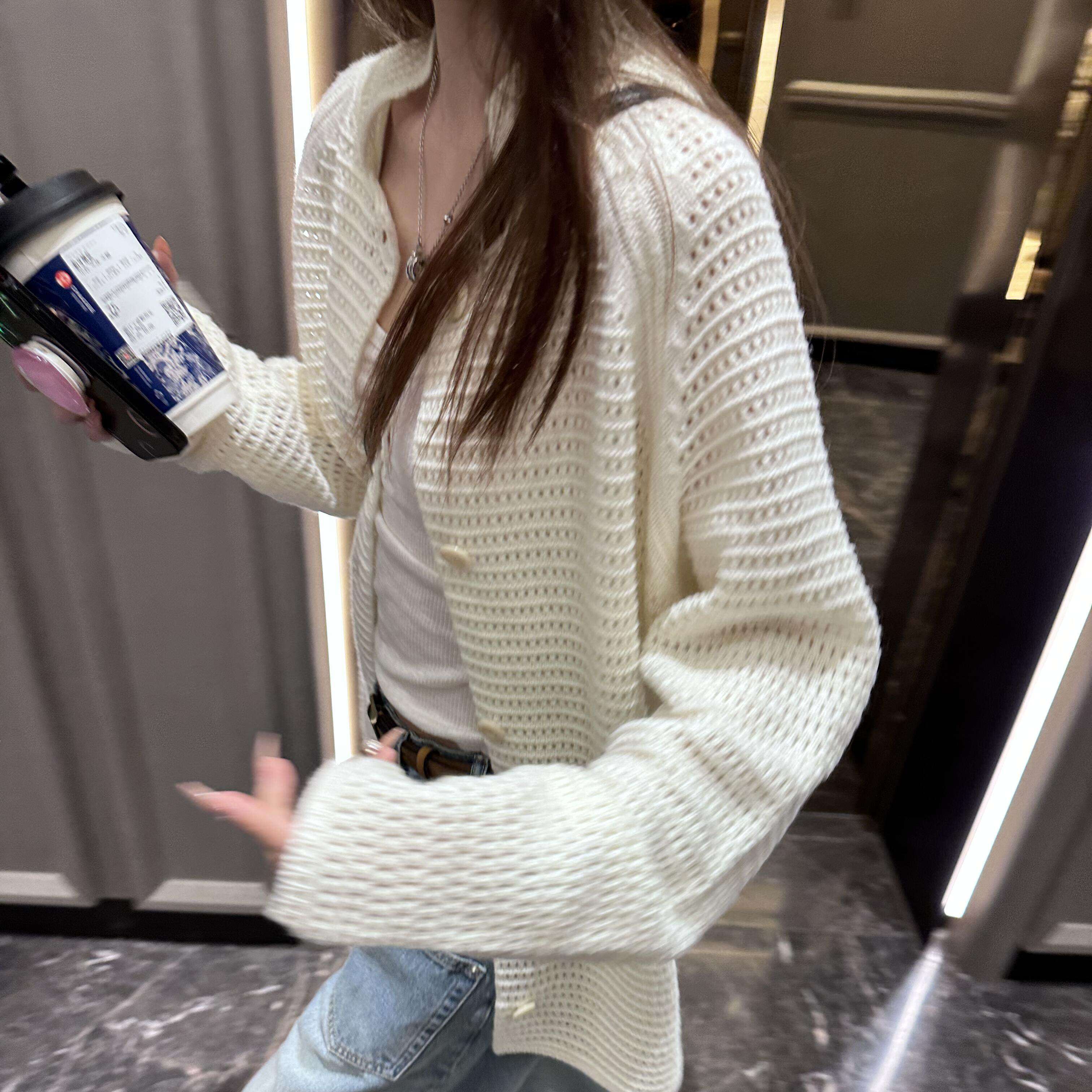 2026韩系慵懒风镂空钩花白色针织开衫上衣女春夏季高级感防晒外套
