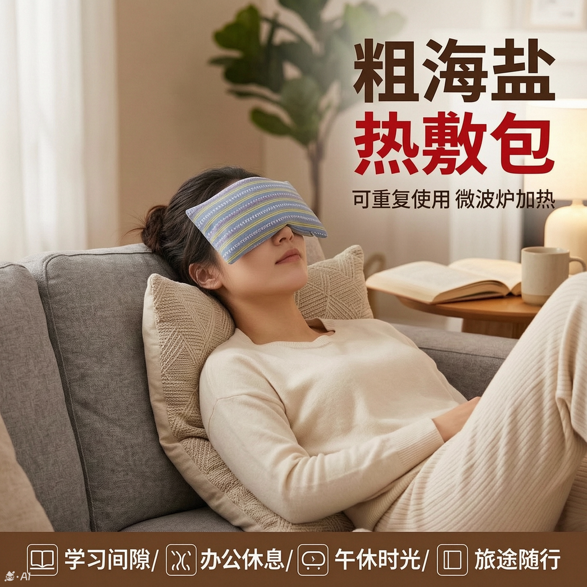 眼部热敷包微波加热艾盐粗布袋理疗护眼睛热敷盐袋眼部海盐热敷袋