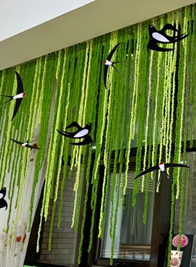 幼儿园春季环创绿色森系毛线材料教室吊饰燕子挂饰装饰手工区道具