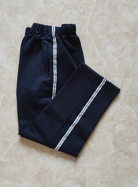校服定制中小学生直筒裤藏蓝色白底反光杠运动裤春夏秋冬款休闲裤
