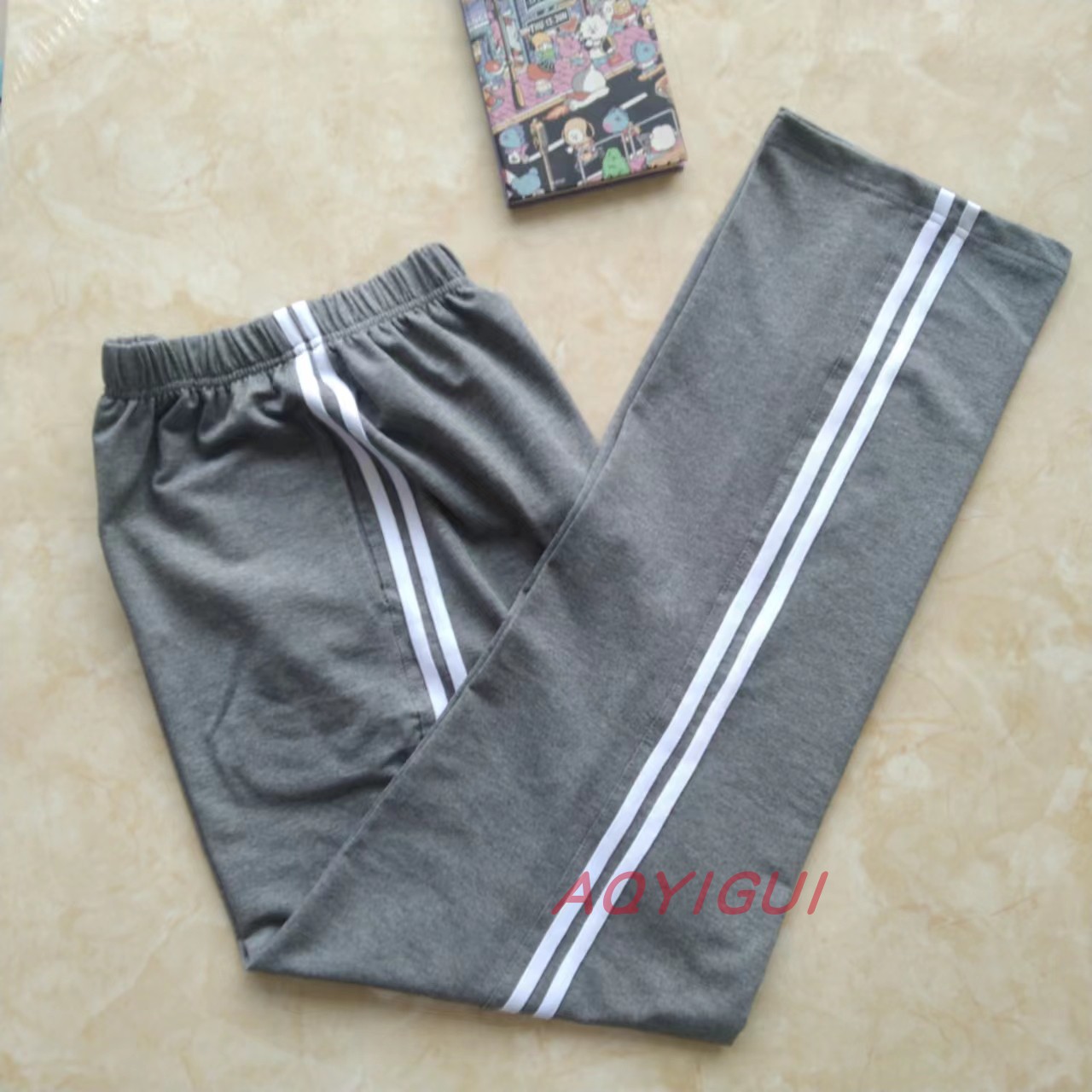 纯棉男女直筒裤学生运动裤秋冬深灰色两道白杠校服裤新款来图定制