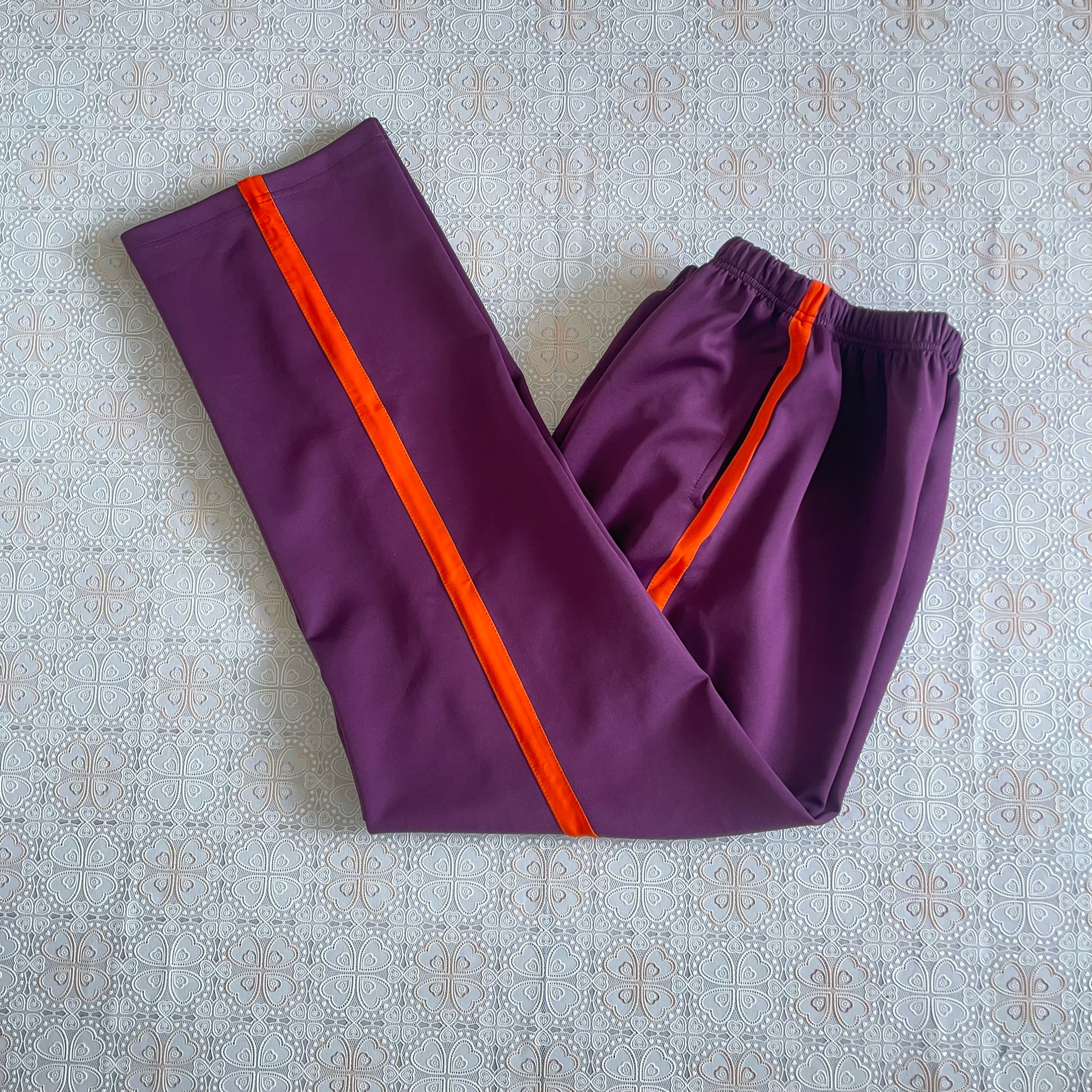 春秋冬中小学生深紫加桔校服裤