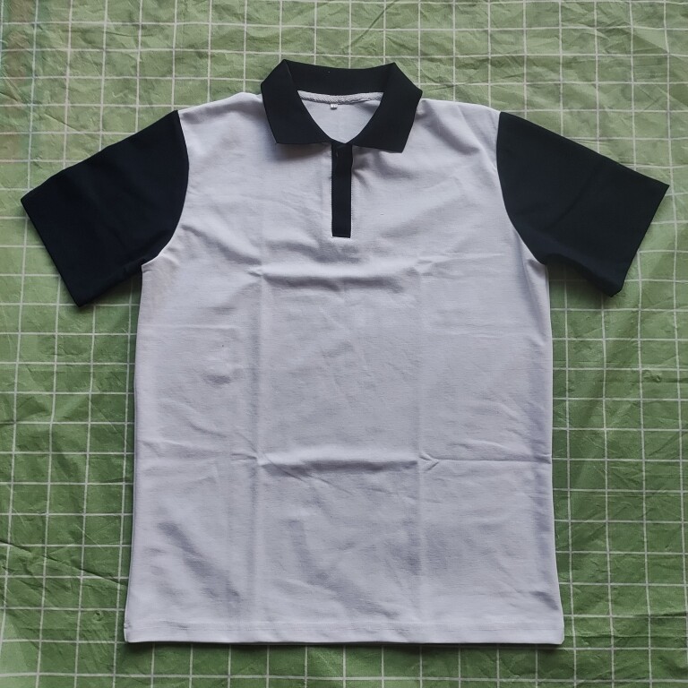 夏季小初高中生藏蓝袖短袖校服白色翻领中学生宽松班服运动风透气
