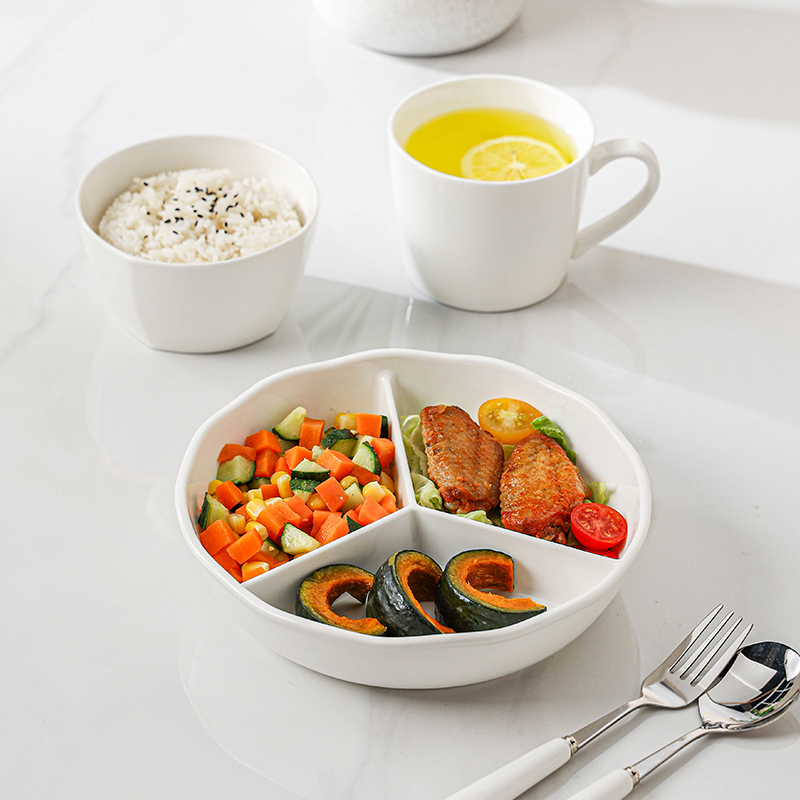 分格减脂大人陶瓷定量分隔早餐餐具盘子餐盘儿童一人食三格家用