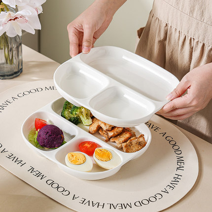 分隔格一人食减脂肥陶瓷餐盘家用高颜值211早餐盘子定量儿童餐具