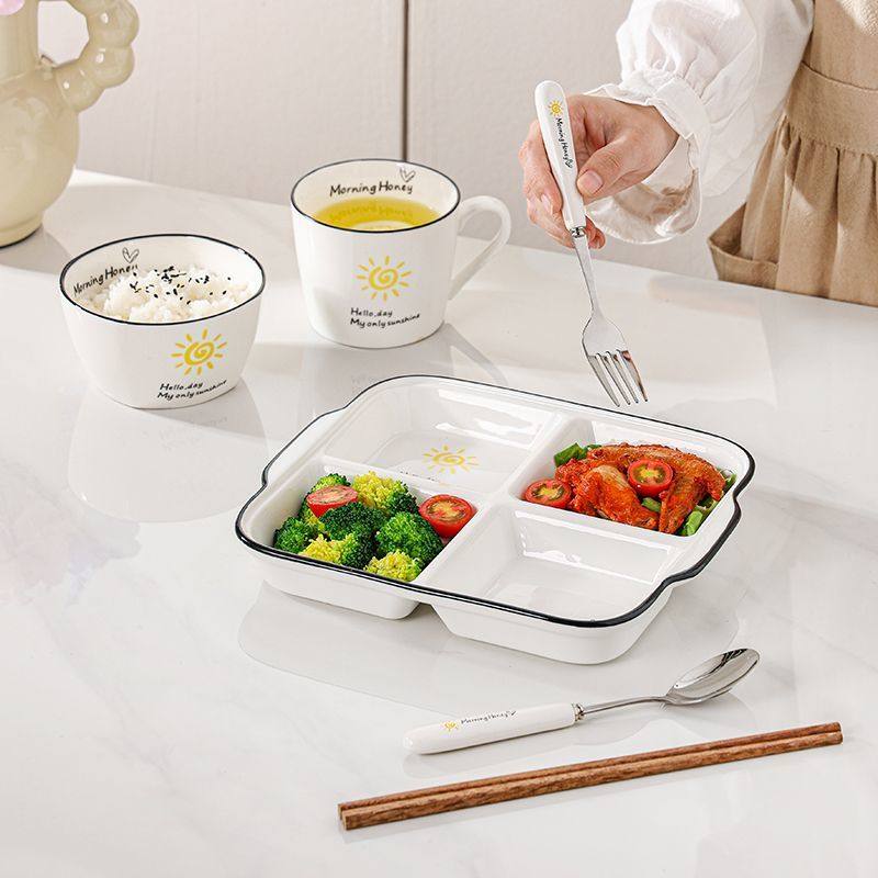 分格盘子一人食减脂餐盘减肥陶瓷减脂分定量早餐家用分隔大人餐具