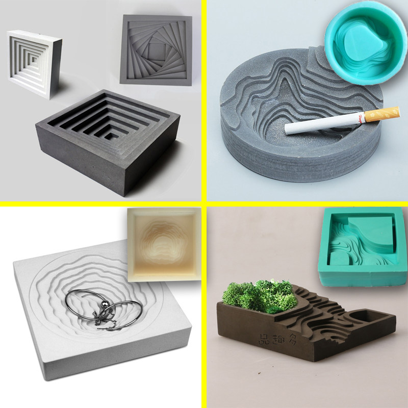 方圆形水泥混凝土雪山阶梯烟灰缸硅胶模具创意公司礼品摆件可定制
