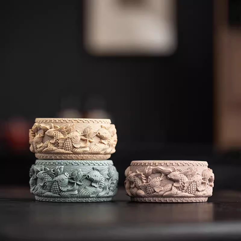 创意水泥鱼鼓底座硅胶模具中式锦鲤财神石膏桌面装饰摆件diy模具