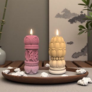 中式六字真言莲花菩提香薰蜡烛模具水泥鱼缸造景摆件石膏香薰模具