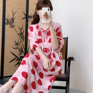 棉绸睡裙女夏短袖绵绸睡衣妈妈人造棉连衣裙孕妇睡衣裙大码200斤