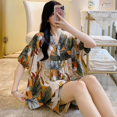 棉绸睡衣女夏季短袖短裤绵绸