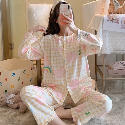 梭织棉家居服女长袖薄款