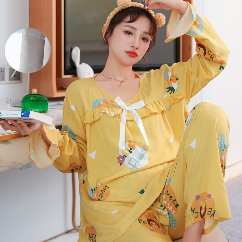 人造棉睡衣女士春夏长袖春秋棉绸家居服套装绵绸夏季薄款网红爆款
