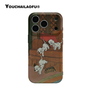 复古卡通动画101斑点狗狗适用iphone17promax手机壳创意可爱苹果16艺术插画15pro经典 动漫14全包软壳13保护壳