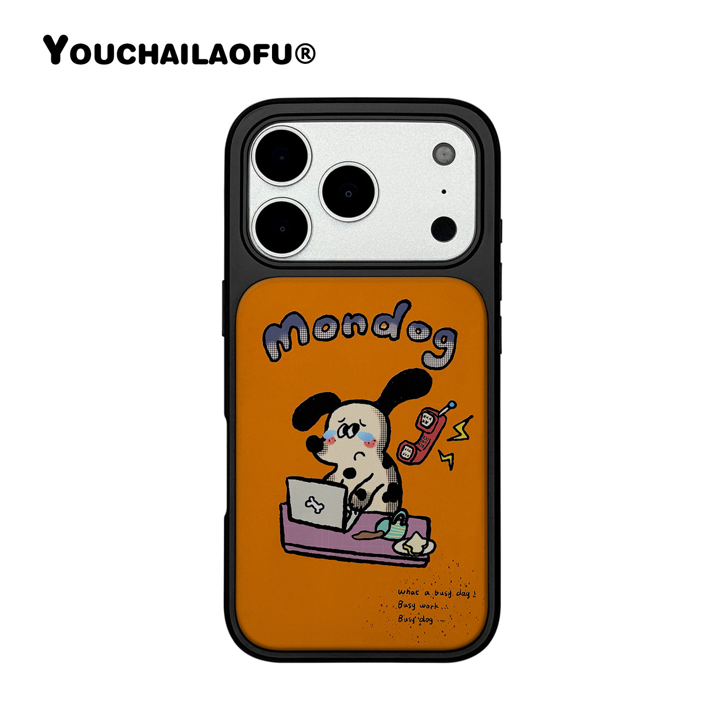 韩国ins可爱忙碌工作小狗适用iphone17promax手机壳苹果16少女卡通15pro趣味插画狗狗14全包大孔磁吸保护套13