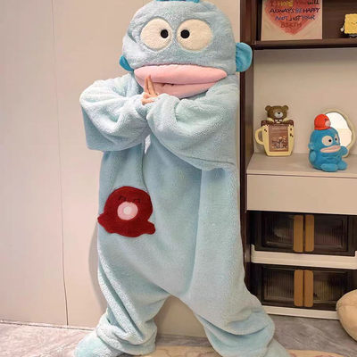 丑鱼汉顿连体睡衣女秋冬季加厚珊瑚绒可爱搞怪睡袍家居服情侣男款