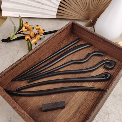 黑檀木发簪古风盘发坚韧可挽发髻简约日常手工钗汉服簪子diy缠花