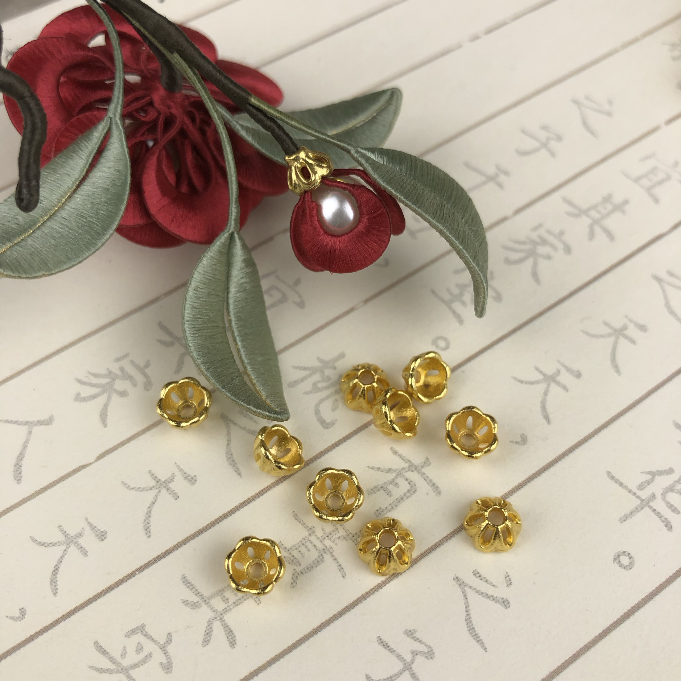 合金电泳7mm珠托花帽diy古风发簪发饰珠帽小花托材料配饰配件5mm
