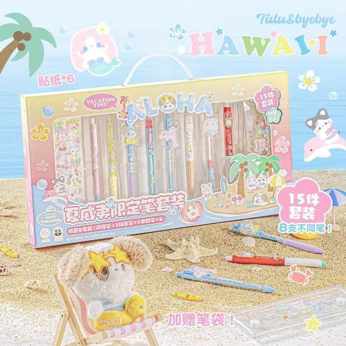 RosyPosy柔设15件中性笔套装高颜值ins风黑笔透明小笔袋文具礼盒