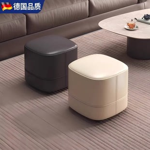 Monrita德国皮革矮凳家用简约沙发凳卧室化妆椅客厅方凳软包小凳
