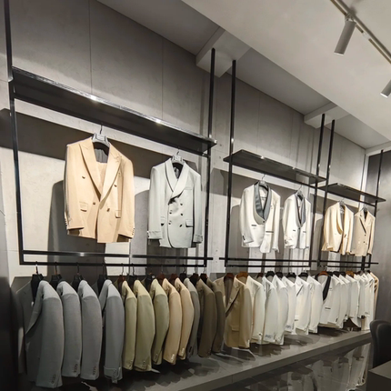 双层男装店展示架上墙壁挂挂衣服架子婚纱店西服裤子陈列货架定制