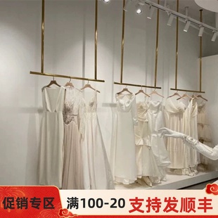 加粗不锈钢婚纱吊架影楼礼服悬挂陈列架吊顶钛金上墙女装 挂架定制