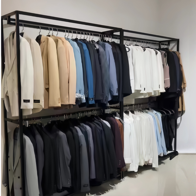 服装店展示架男装挂衣架西服双层架子影楼礼服挂杆落地式婚纱货架