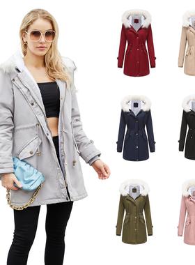 Detachable fur collar women's style overcomes long sleeved